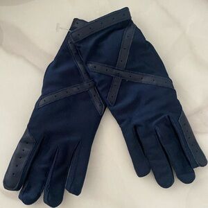 NWOT navy blue gloves with leather details
